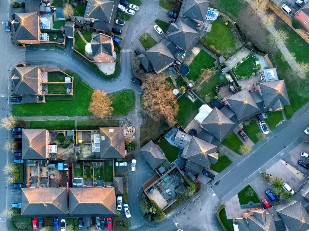 Aerial view of picturesque housing estate